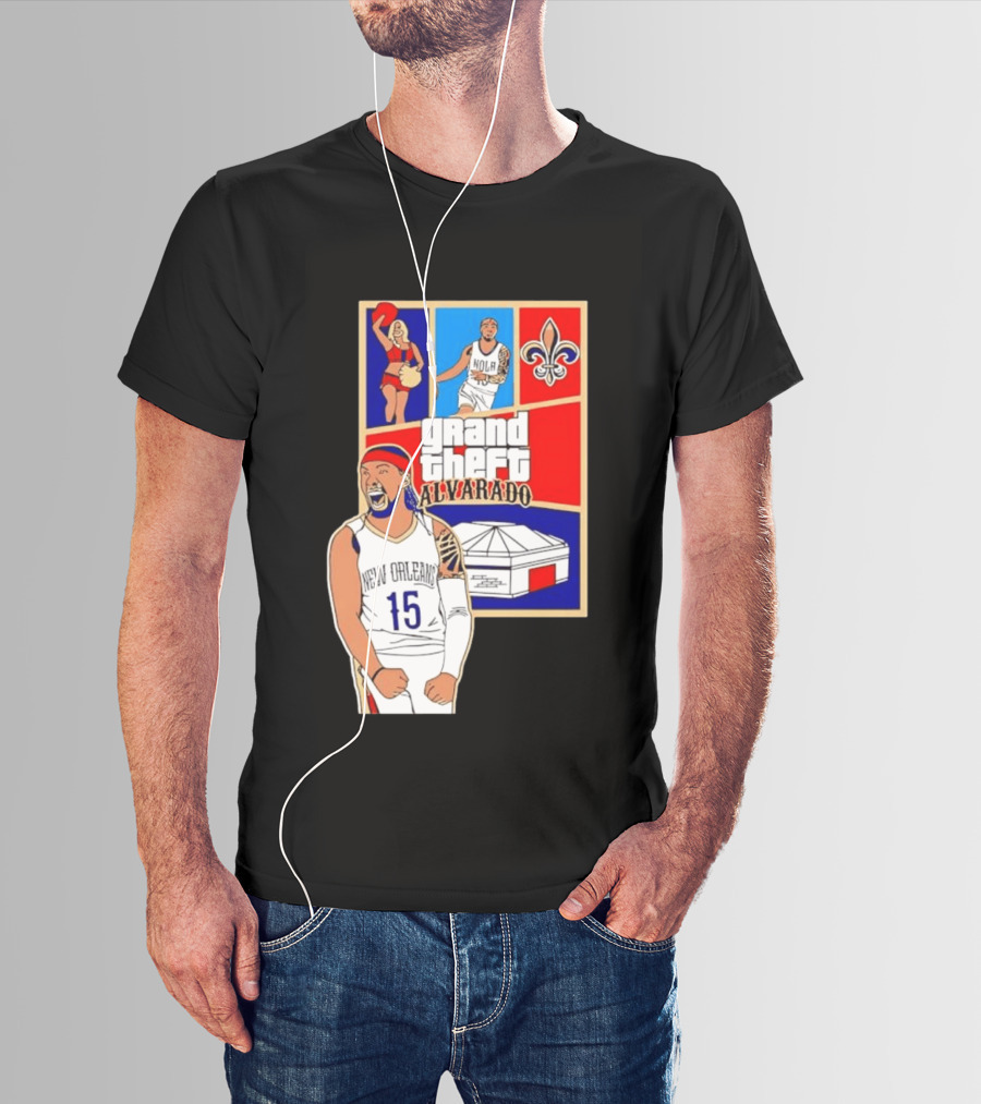 Grand Theft Alvarado New Orleans NOLA 15 Fleur De Lis Basketball T-Shirt