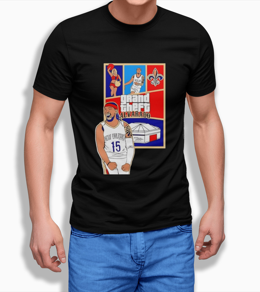 Grand Theft Alvarado New Orleans NOLA 15 Fleur De Lis Basketball T-Shirt