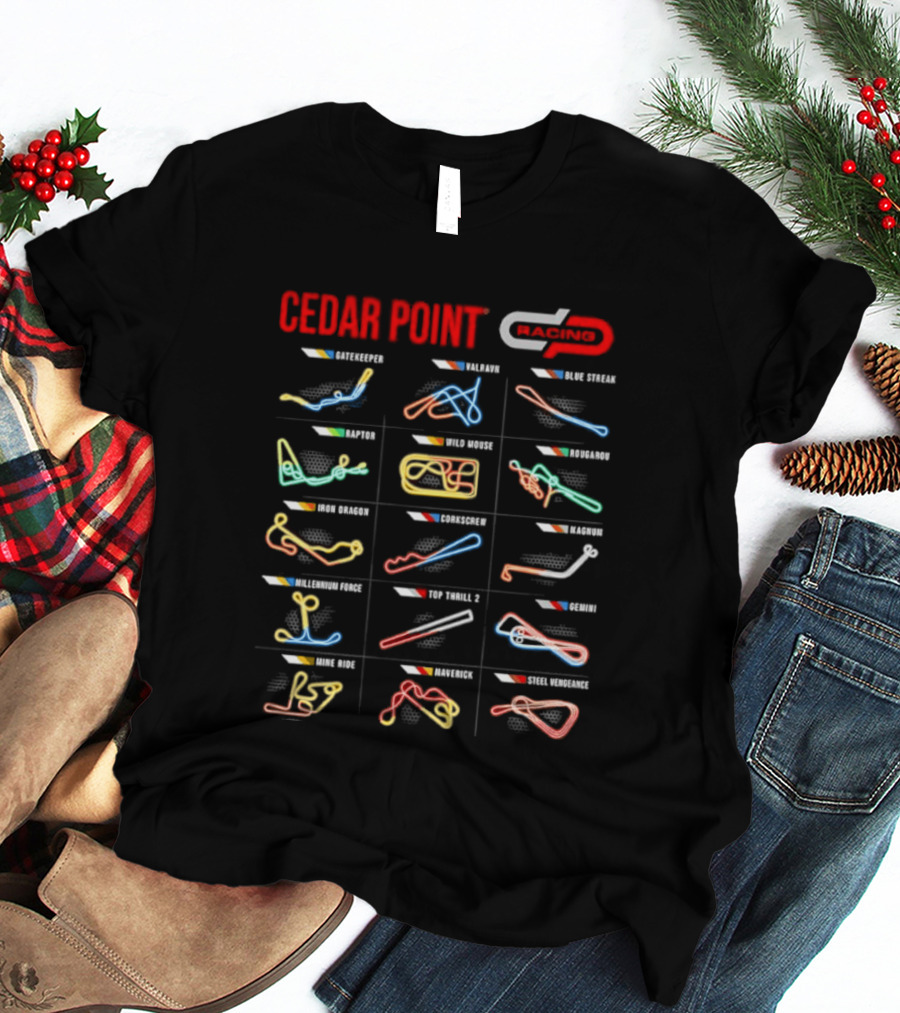Cedar Point Racing Track Layouts Millennium Force Maverick Top Thrill Dragster T-Shirt