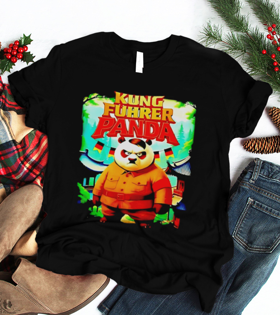 Kung Fuhrer Panda Military Styled Bear With Flags T-Shirt