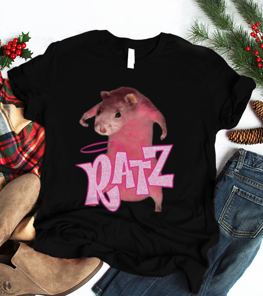 Ratz Pink Rat Meme Funny Text Bold Letters Halo T-Shirt