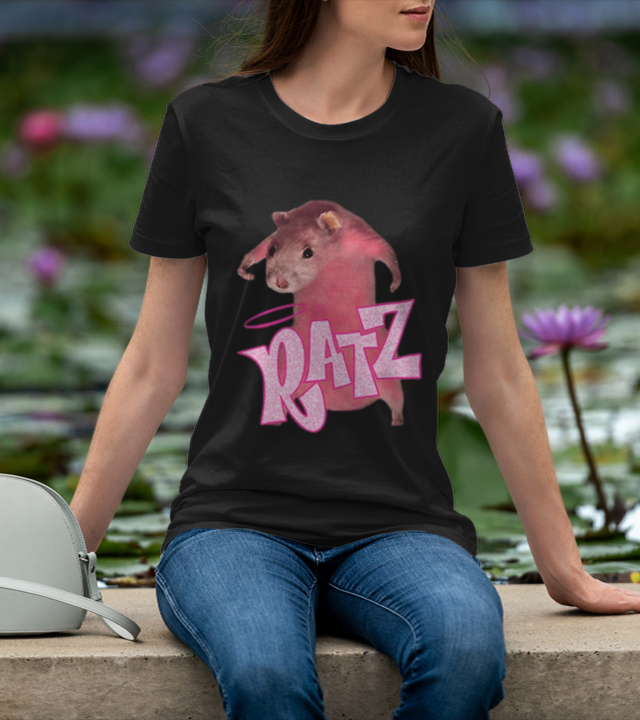Ratz Pink Rat Meme Funny Text Bold Letters Halo T-Shirt