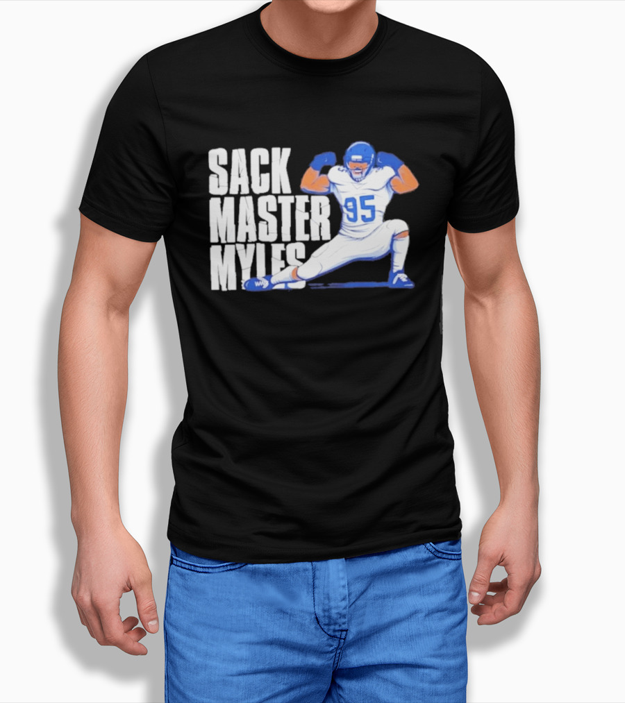 Myles 95 Sack Master Football Pose T-Shirt