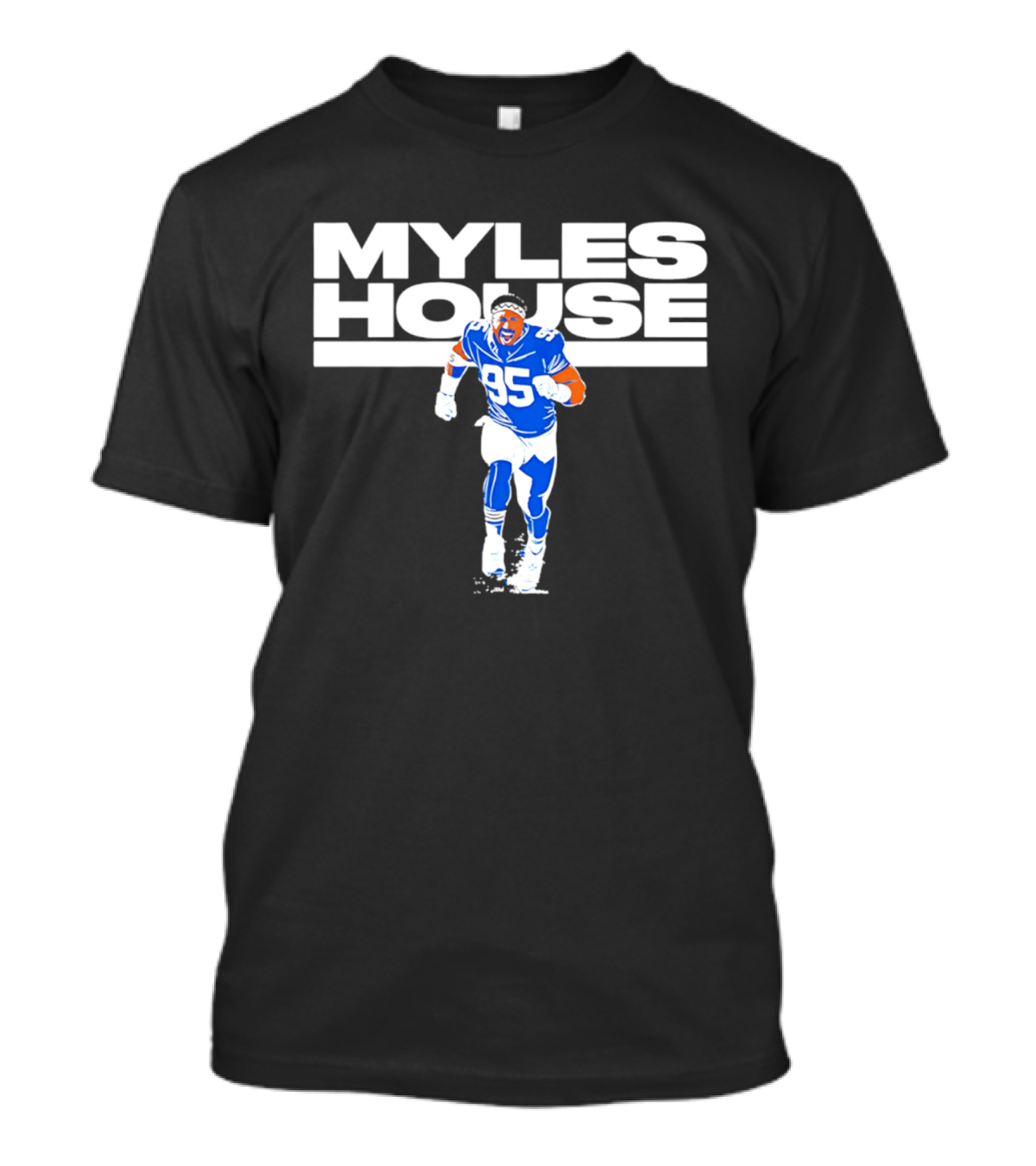 Myles Garrett Myles House 95 Football Player Blue And White T-Shirt