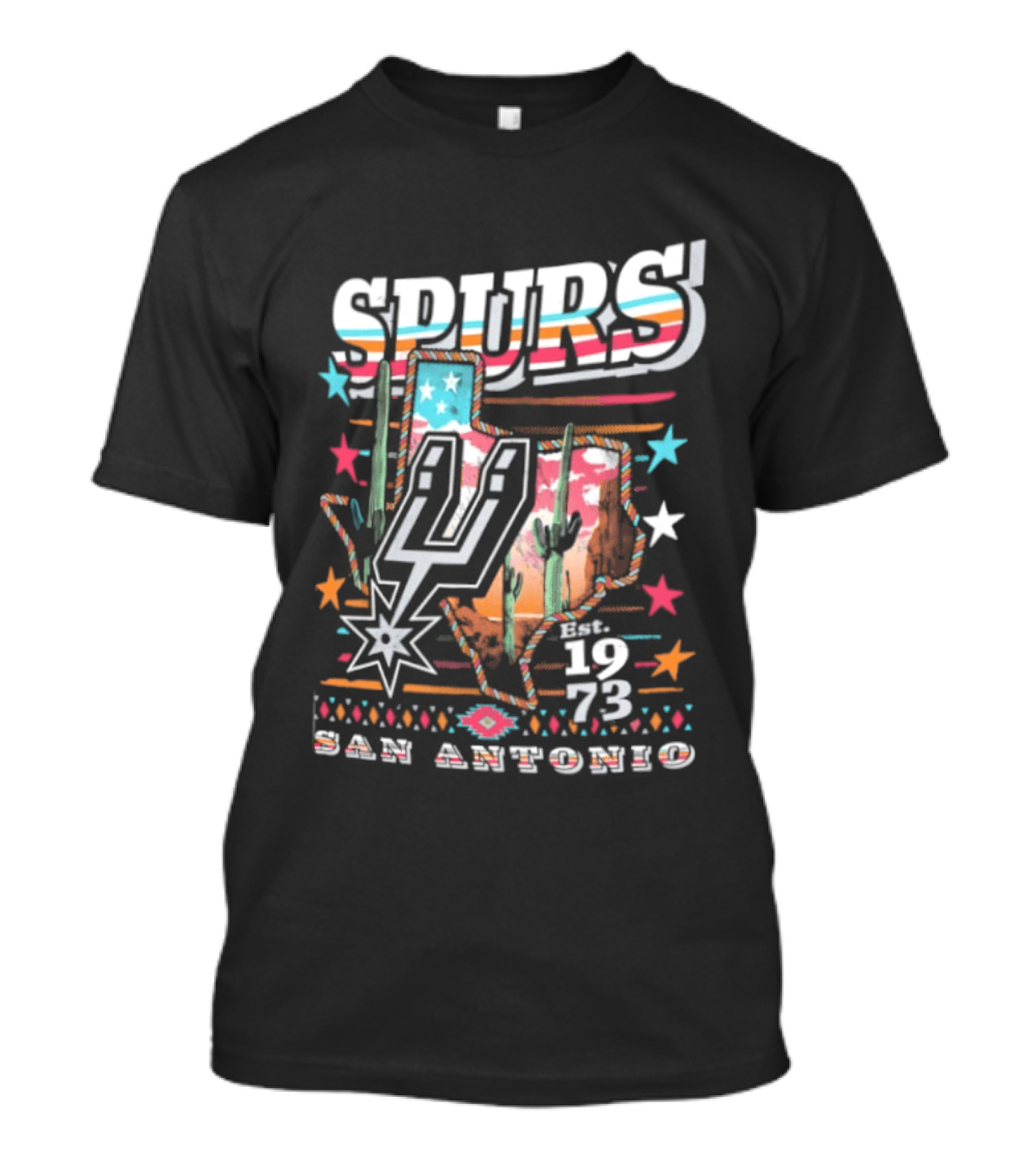 Spurs San Antonio 1973 Desert Cactus Stars Retro Western T-Shirt