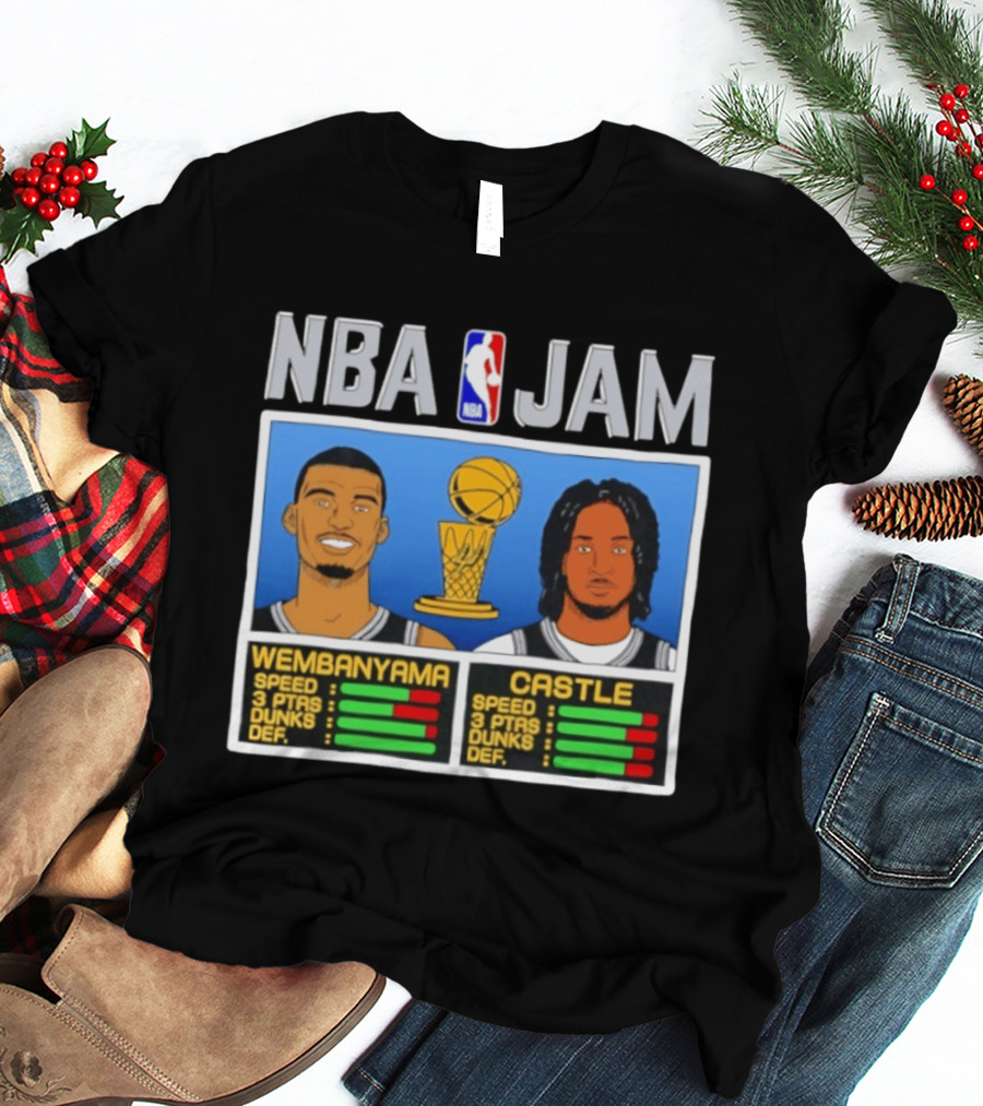 San Antonio Spurs Victor Wembanyama Stephon Castle NBA Jam Style Stats T-Shirt