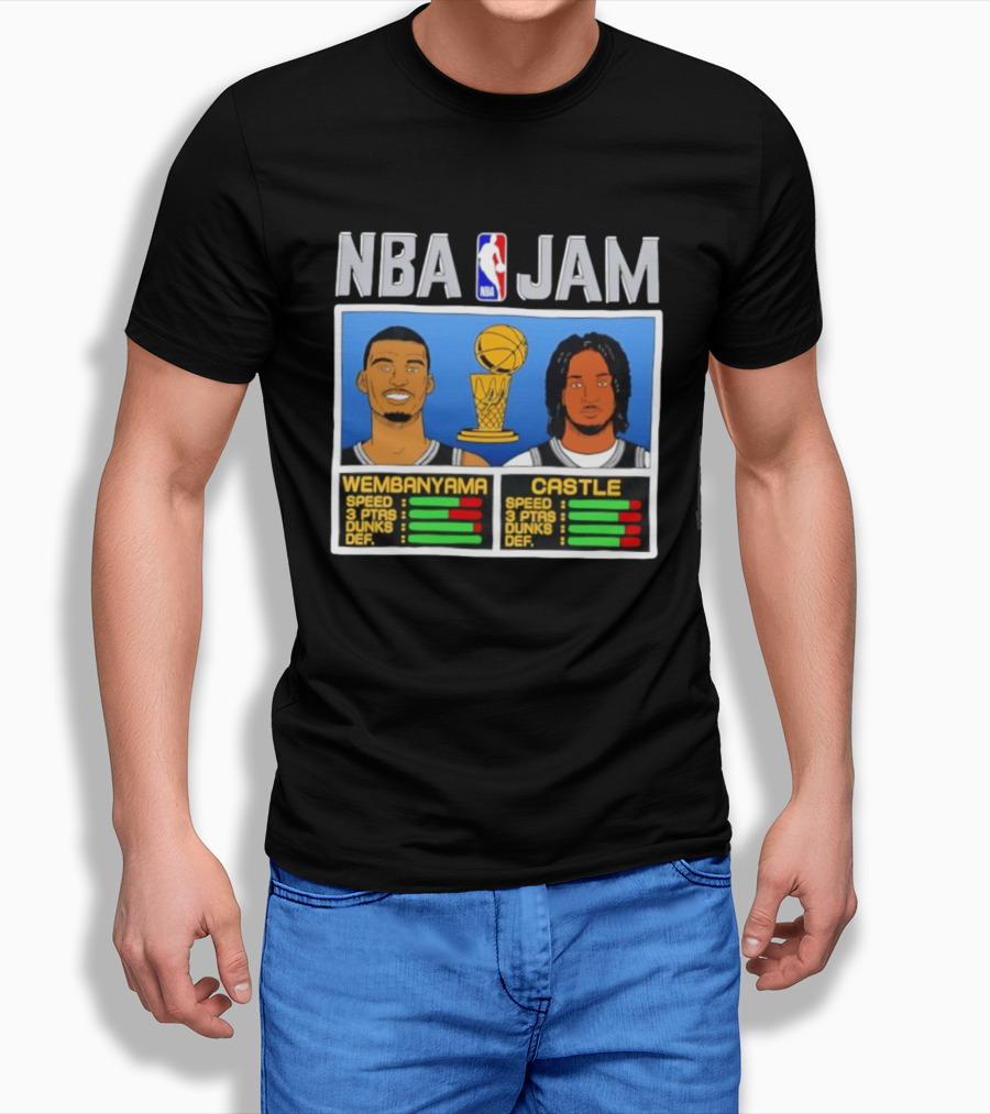 San Antonio Spurs Victor Wembanyama Stephon Castle NBA Jam Style Stats T-Shirt