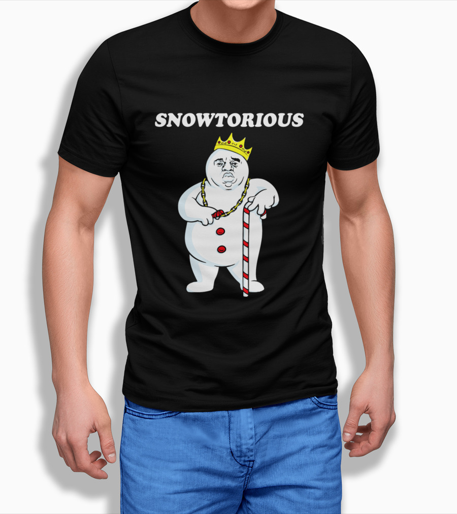 SNOWTORIOUS Funny Christmas King Snowman With Crown And Candy Cane T-Shirt