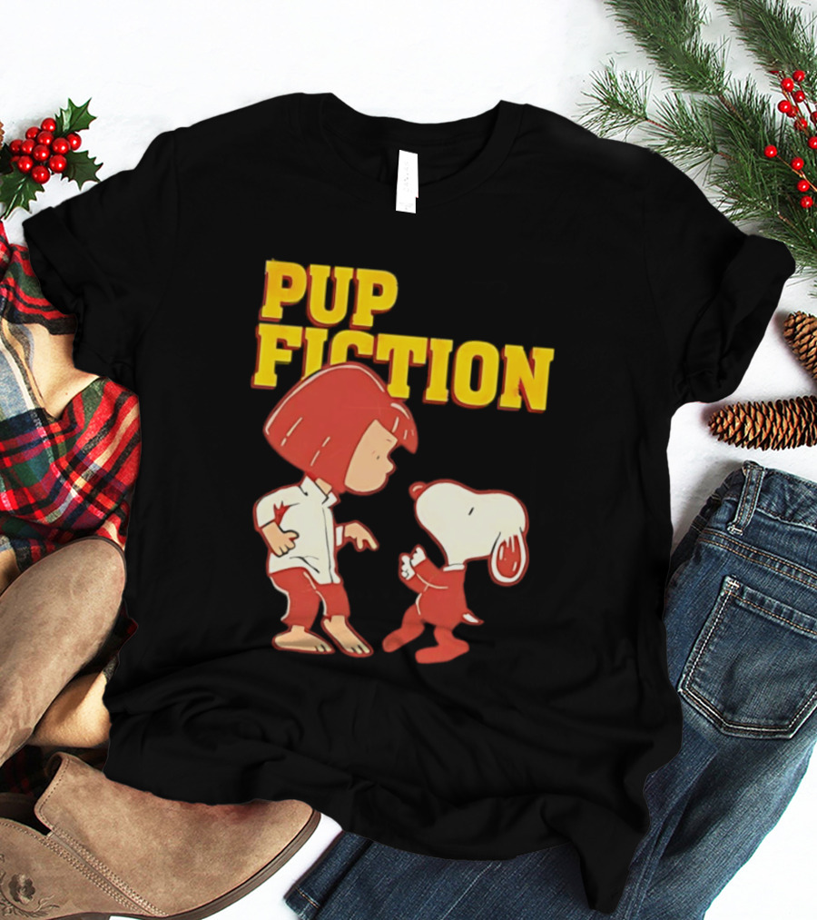 Pup Fiction Peanuts Characters Scene T-Shirt