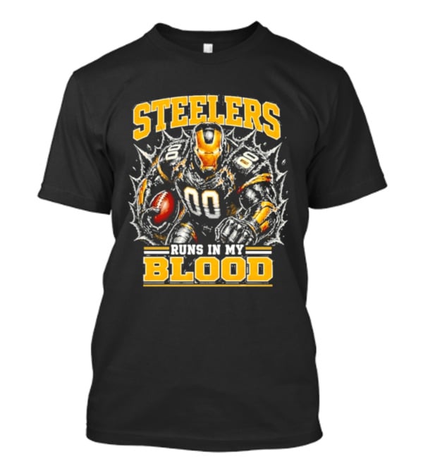 Steelers Runs In My Blood Iron Man Football Fusion T-Shirt