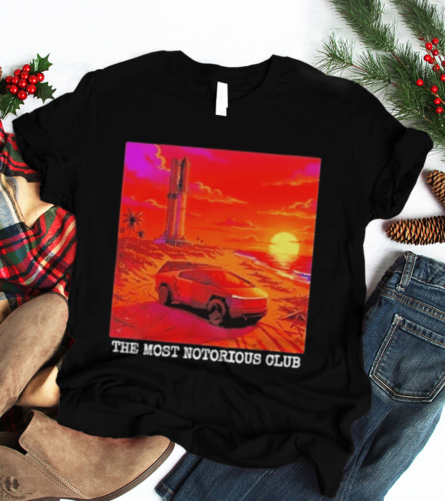 Tesla Cybertruck Sunset Beach Tower The Most Notorious Club T-Shirt