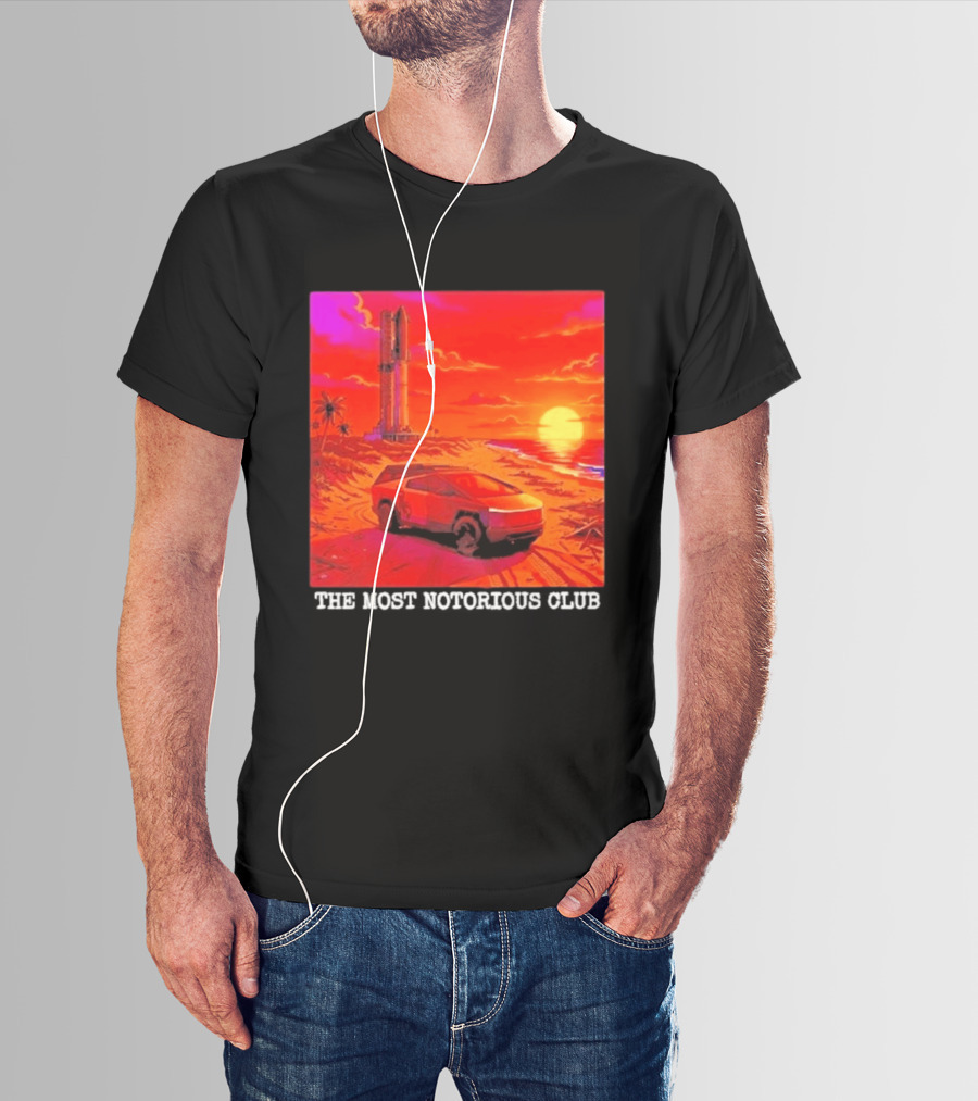 Tesla Cybertruck Sunset Beach Tower The Most Notorious Club T-Shirt