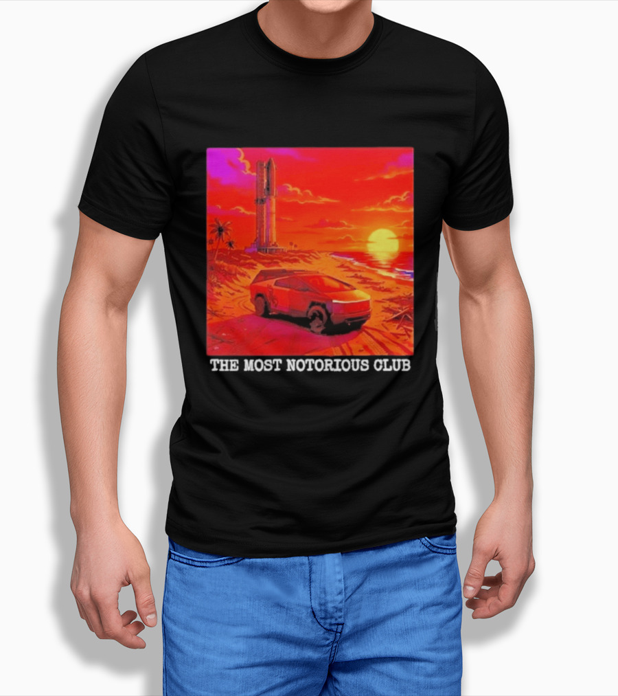 Tesla Cybertruck Sunset Beach Tower The Most Notorious Club T-Shirt