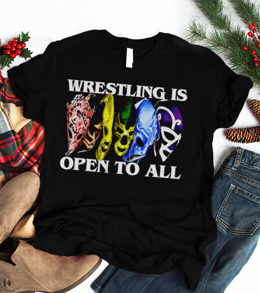 Wrestling Is Open To All Multicolor Lucha Libre Masks T-Shirt