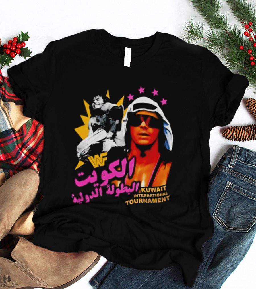 Bret Hart WWF Kuwait International Tournament Arabic Text And Stars T-Shirt