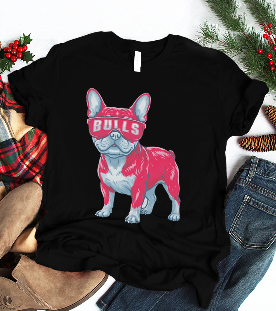 Chicago Bulls French Bulldog Wearing Bulls Glasses T-Shirt