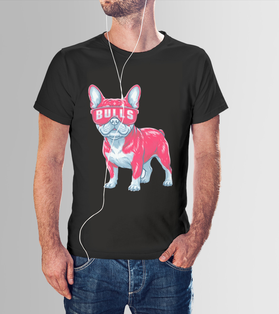 Chicago Bulls French Bulldog Wearing Bulls Glasses T-Shirt