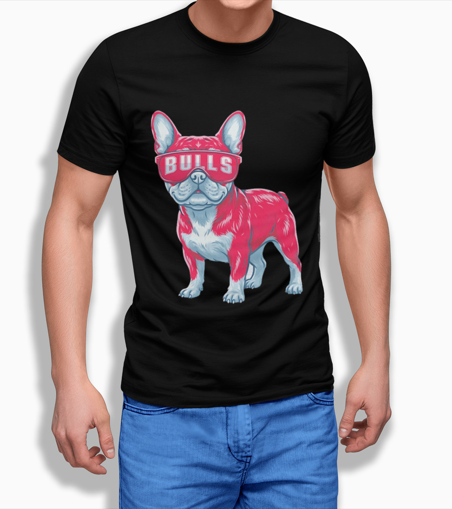 Chicago Bulls French Bulldog Wearing Bulls Glasses T-Shirt