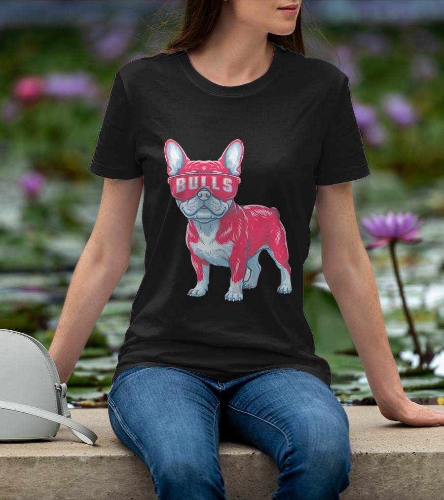 Chicago Bulls French Bulldog Wearing Bulls Glasses T-Shirt