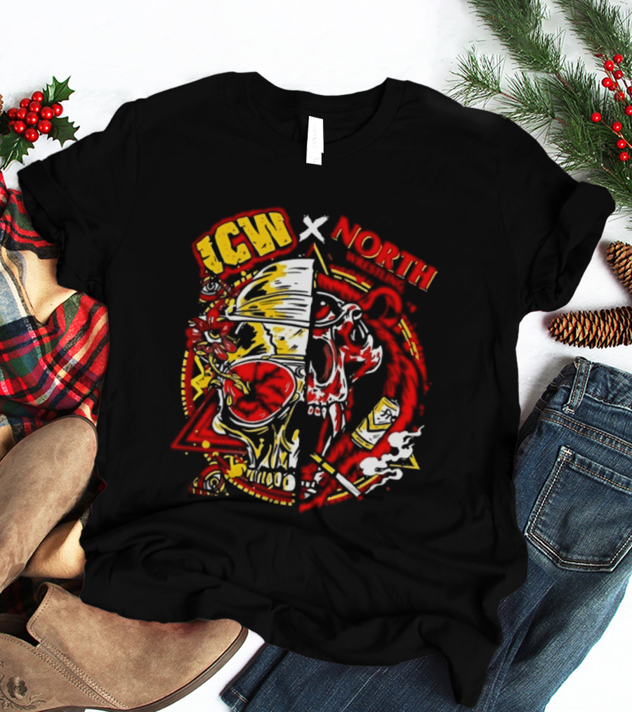 ICW X NORTH Wrestling Skull Collaboration T-Shirt