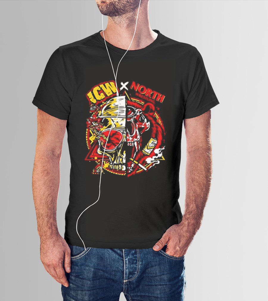 ICW X NORTH Wrestling Skull Collaboration T-Shirt