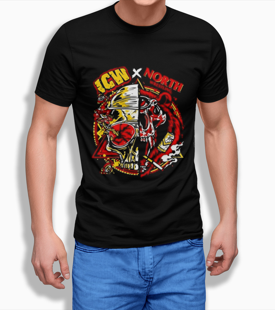 ICW X NORTH Wrestling Skull Collaboration T-Shirt