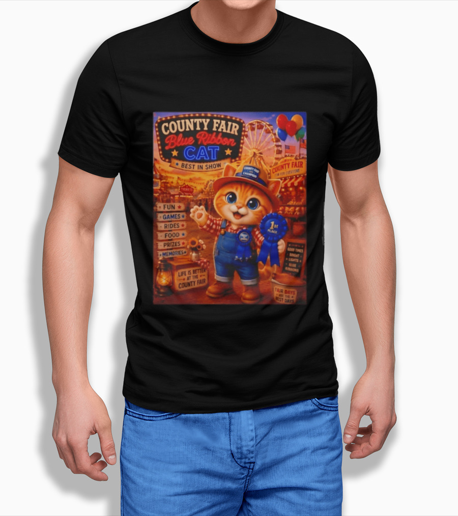 County Fair Blue Ribbon Cat Best In Show Fun Games Rides Prizes Memories T-Shirt