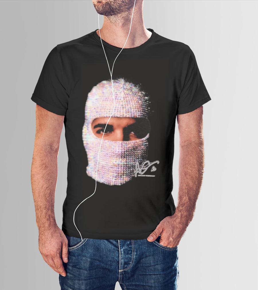 Drake Iceman Mask Jewel Encrusted Balaclava T-Shirt