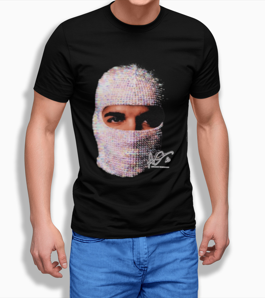 Drake Iceman Mask Jewel Encrusted Balaclava T-Shirt
