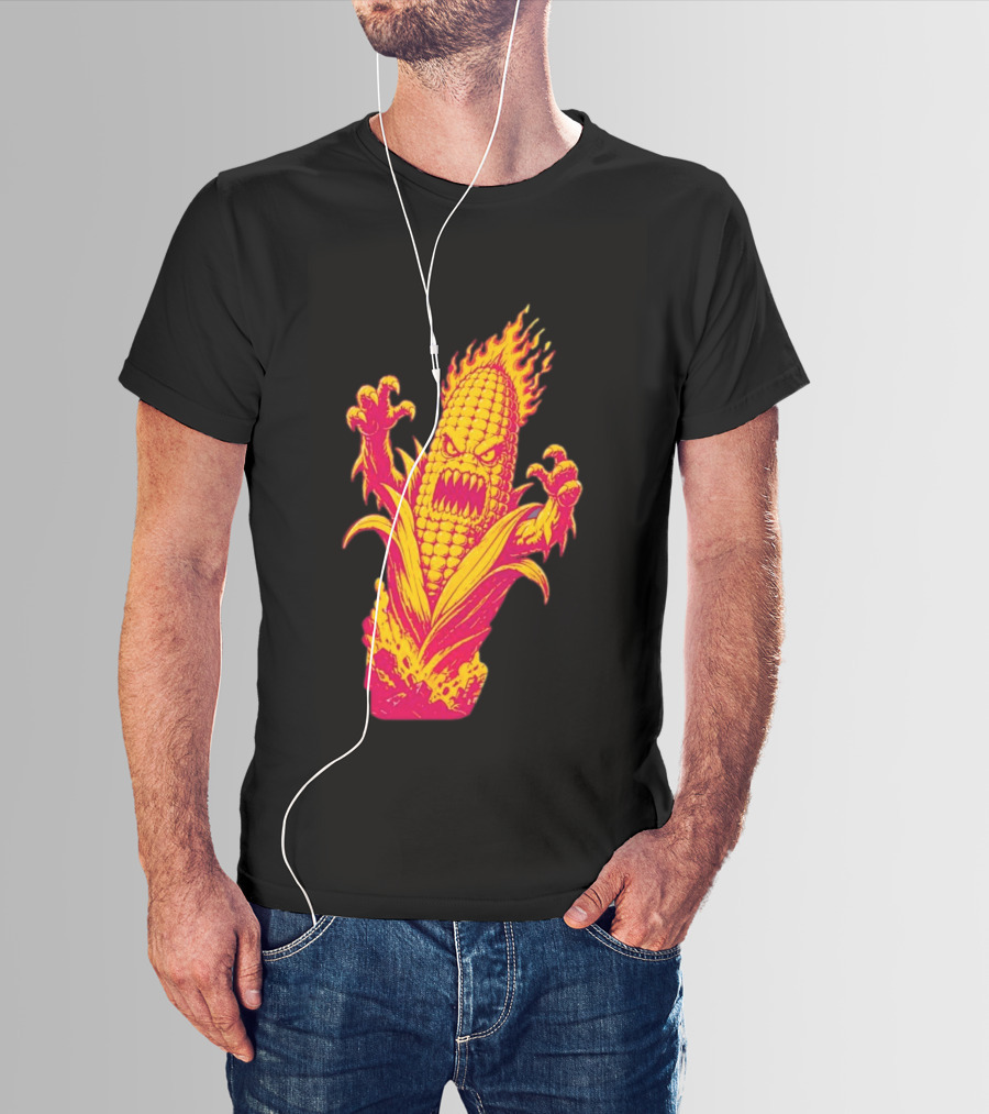 Fiery Mutant Corn Monster Kernels Of Terror Halloween Evil Cob T-Shirt