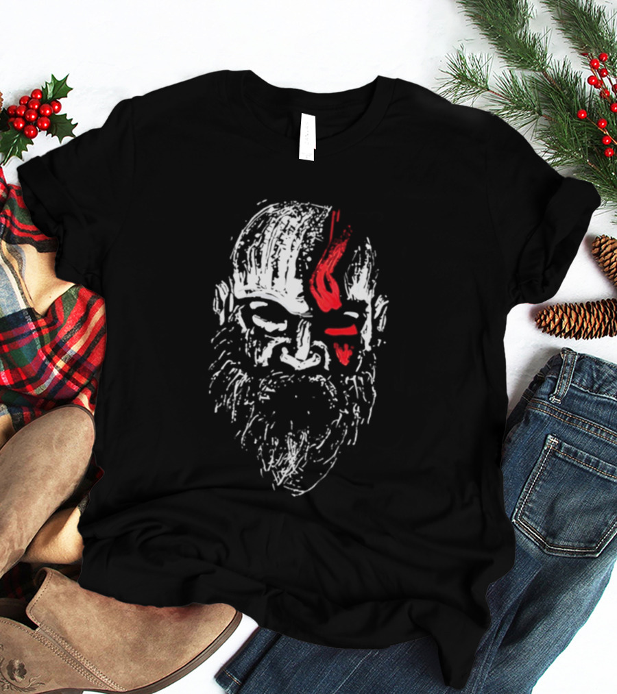 Kratos God Of War Face Art With Red Markings T-Shirt