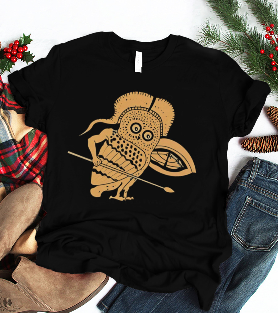 Little Owl Hoplite Warrior With Spear And Shield T-Shirt