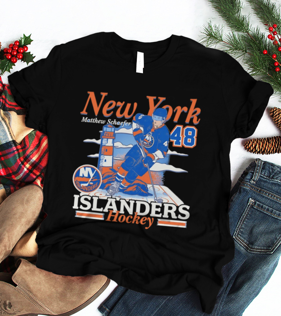 New York Islanders Hockey Matthew Schaefer 48 Player Lighthouse T-Shirt