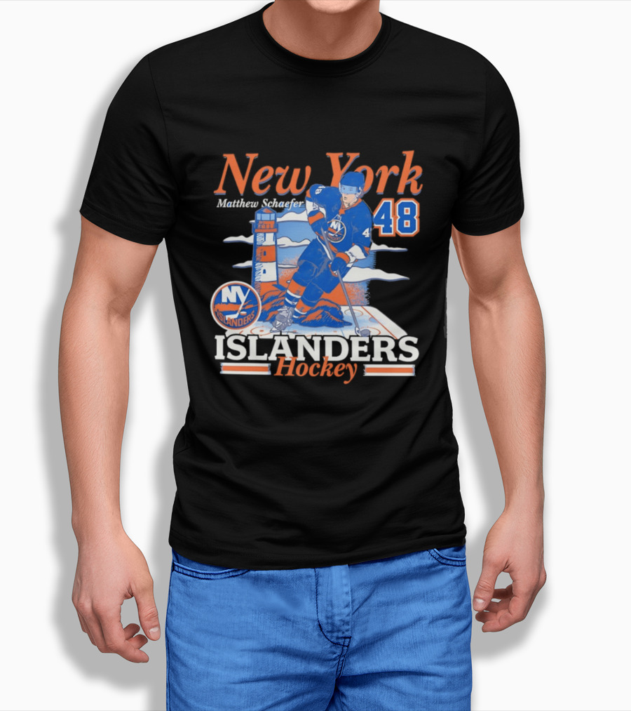 New York Islanders Hockey Matthew Schaefer 48 Player Lighthouse T-Shirt