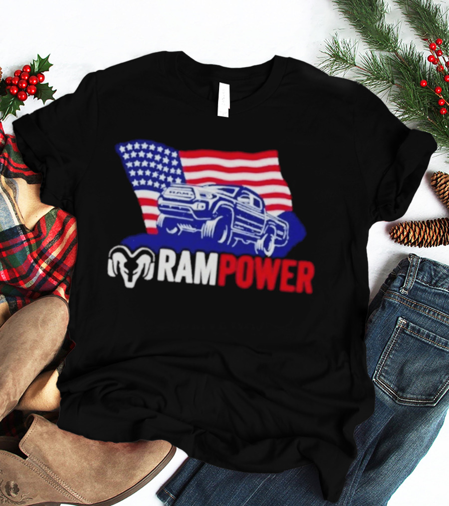 Ram Power Truck American Flag 2026 Patriotic T-Shirt