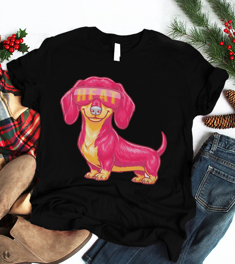 HEAT Sunglasses Dachshund Cartoon T-Shirt