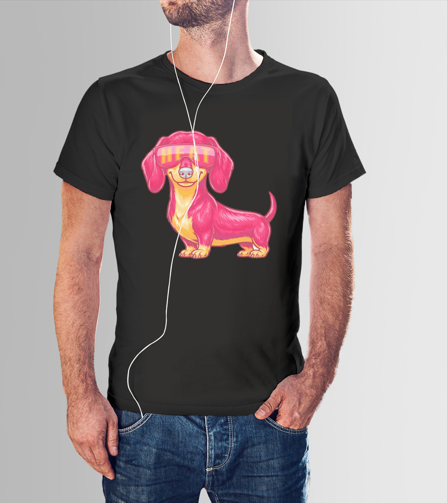HEAT Sunglasses Dachshund Cartoon T-Shirt