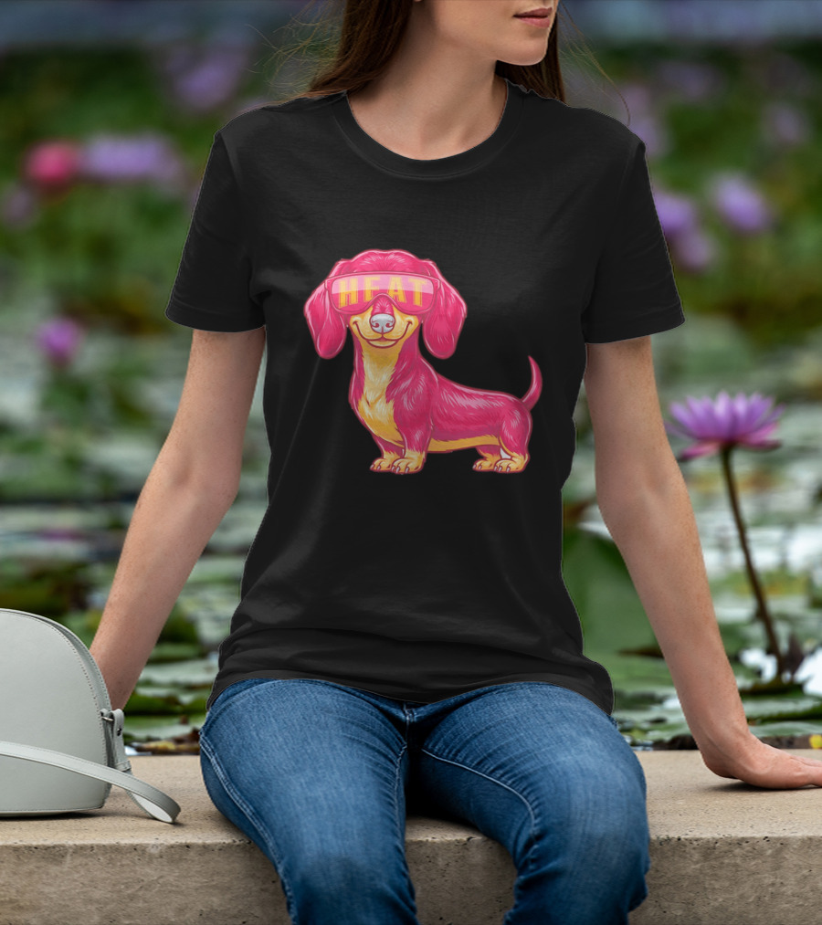 HEAT Sunglasses Dachshund Cartoon T-Shirt