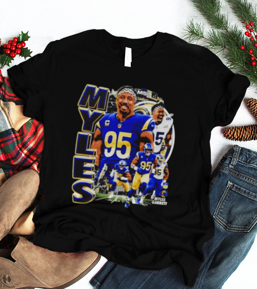 Myles Garrett Los Angeles Rams Number 95 Sports Fan Collage T-Shirt