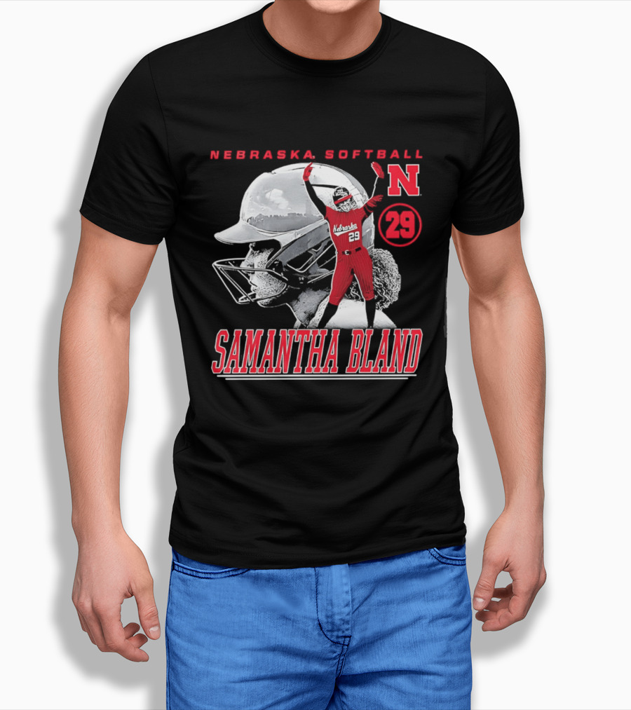 Nebraska Softball Samantha Bland Number 29 Player Iconic N T-Shirt
