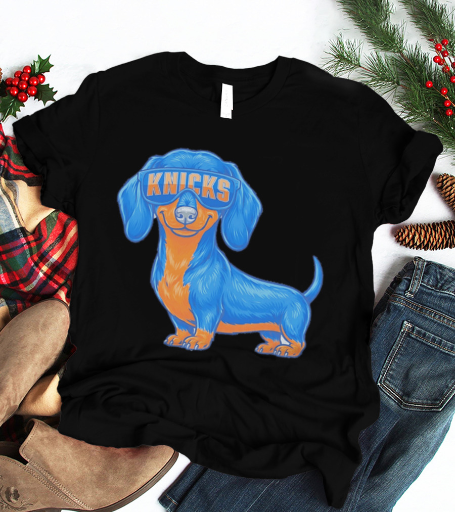 Knicks Dachshund Dog Cartoon Glasses T-Shirt