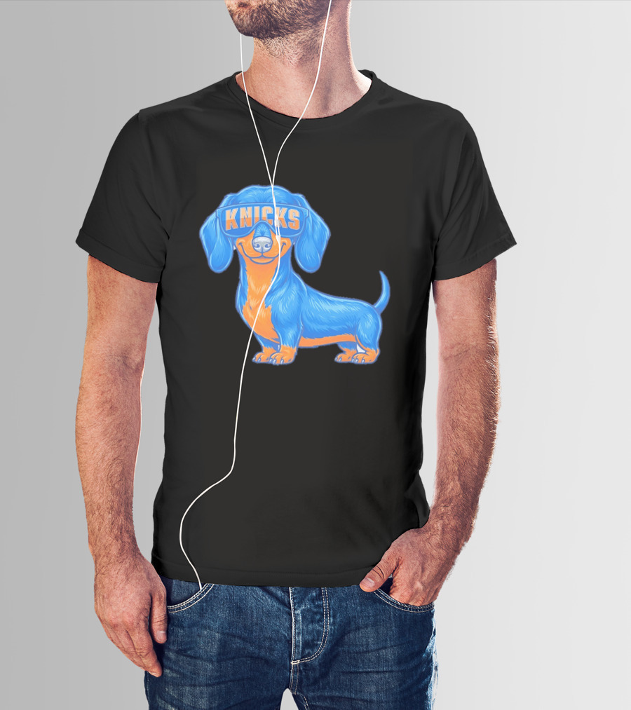 Knicks Dachshund Dog Cartoon Glasses T-Shirt