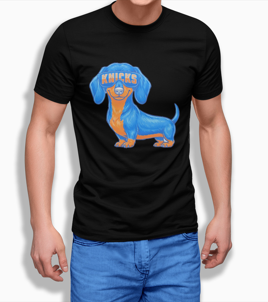 Knicks Dachshund Dog Cartoon Glasses T-Shirt