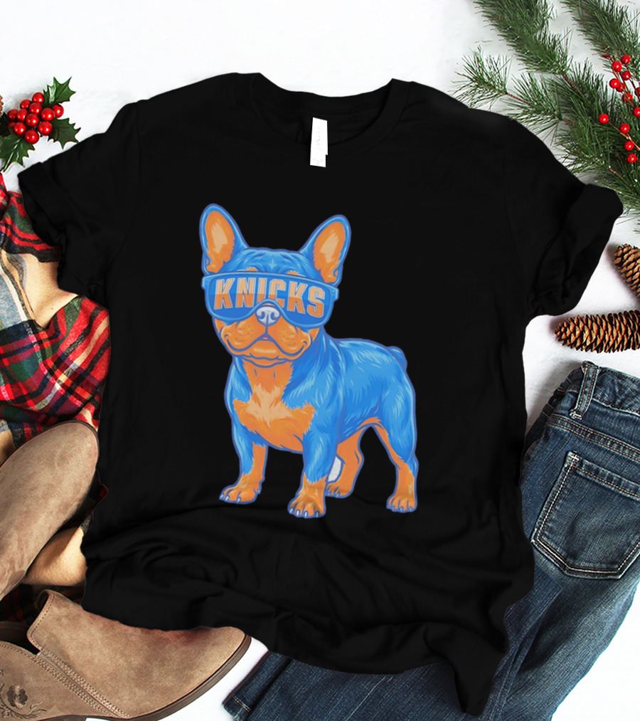 New York Knicks Bulldog Wearing Sunglasses T-Shirt