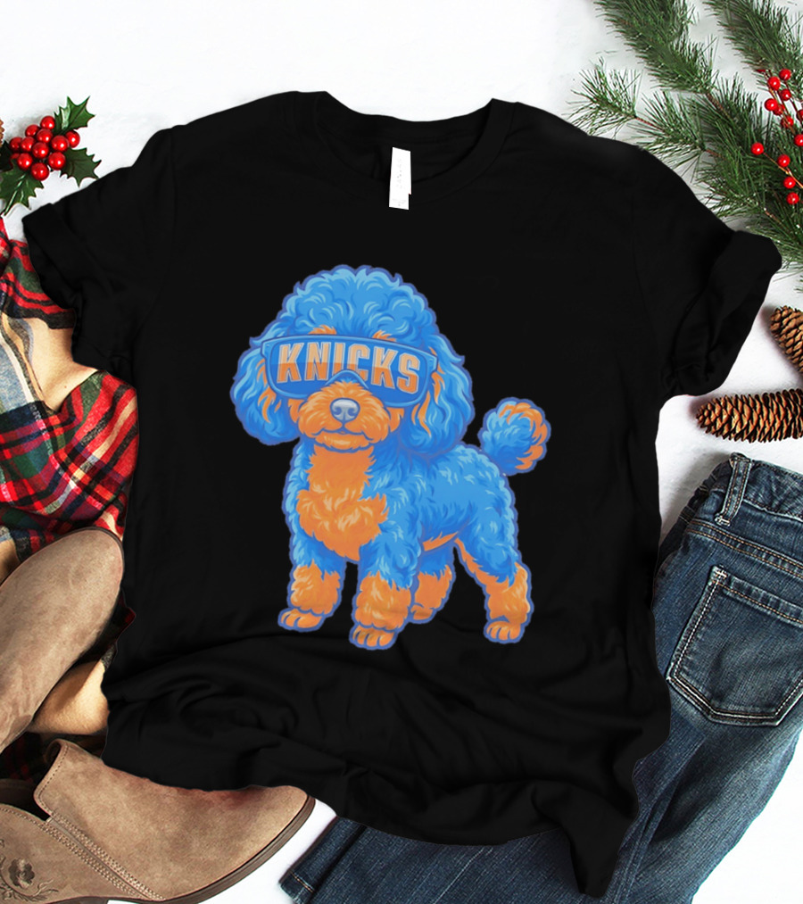 New York Knicks Teacup Poodle Cartoon Glasses T-Shirt