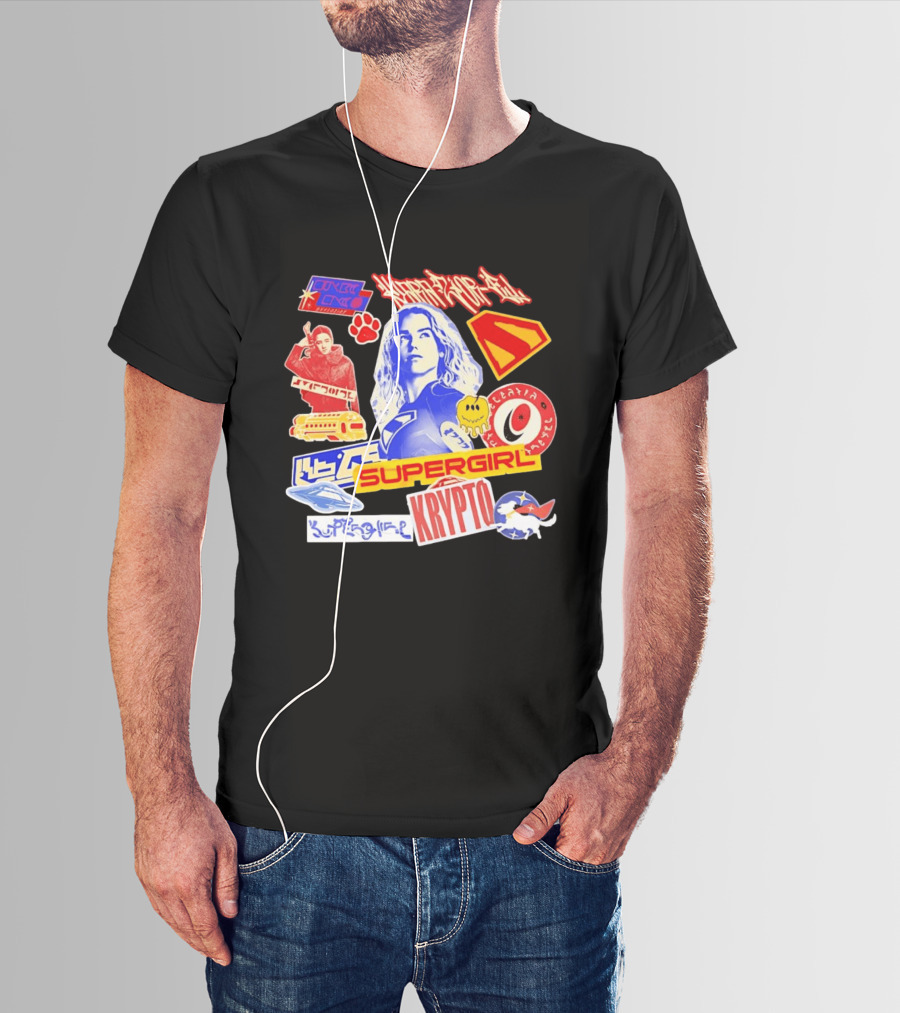 Supergirl Sasha Calle Krypto The Superdog DC Comics Sticker Collage Superhero T-Shirt