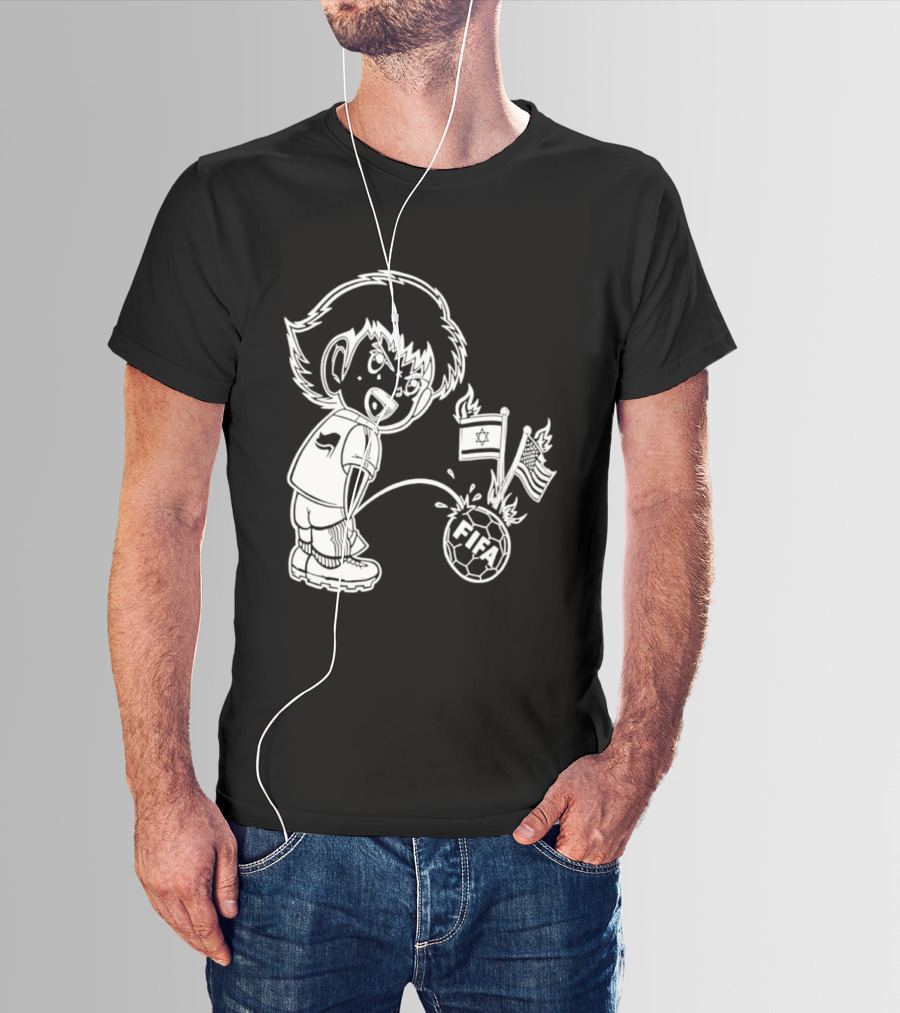 Captain Tsubasa Peeing FIFA Soccer Ball Israel USA Flags T-Shirt