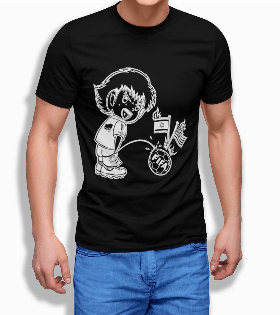 Captain Tsubasa Peeing FIFA Soccer Ball Israel USA Flags T-Shirt