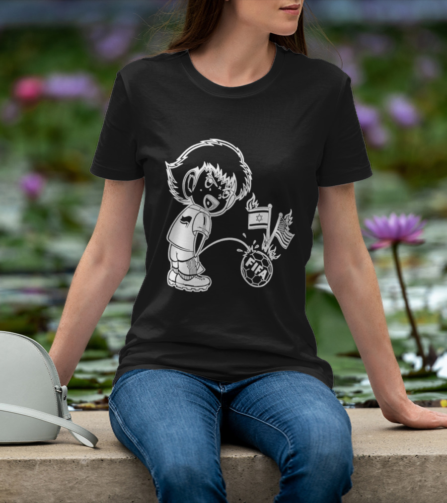 Captain Tsubasa Peeing FIFA Soccer Ball Israel USA Flags T-Shirt