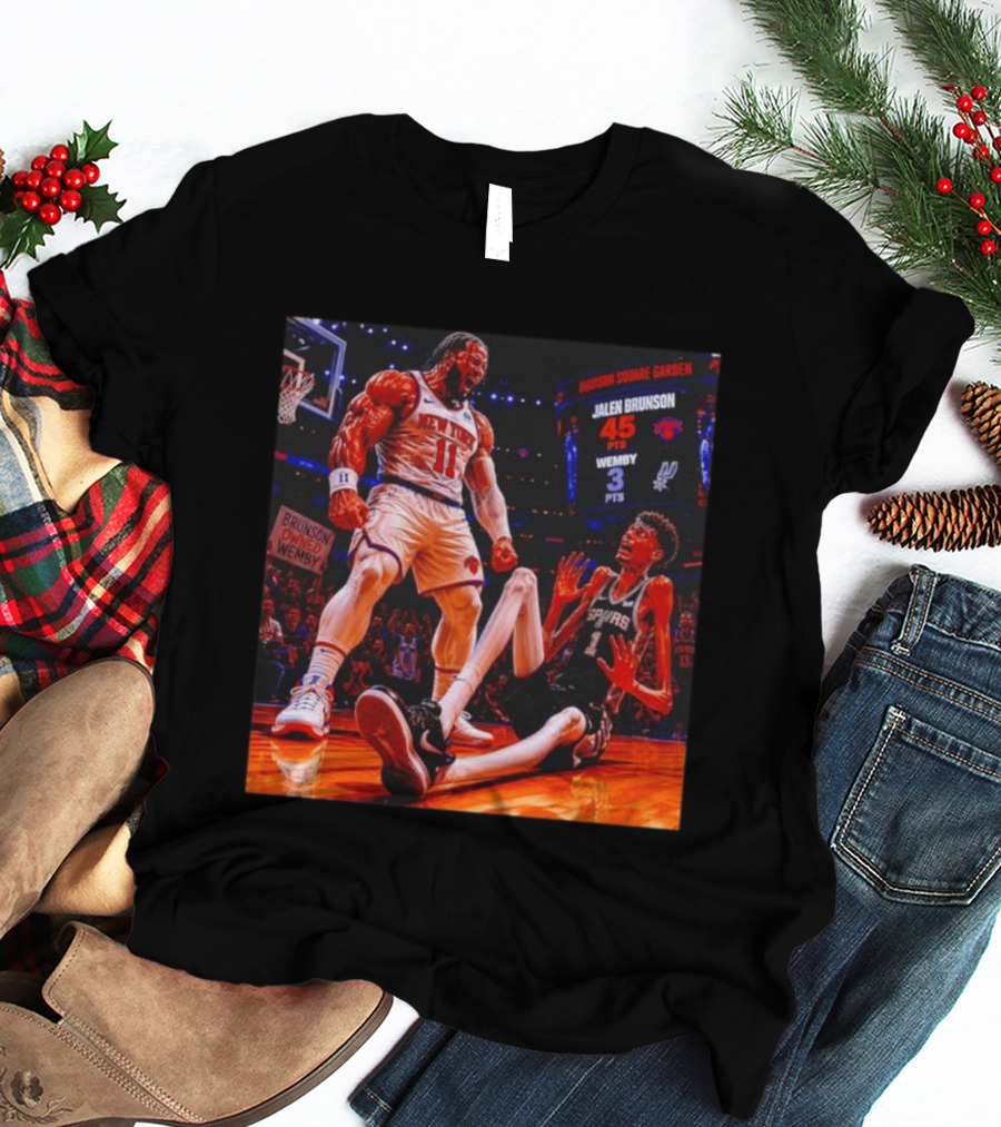 NBA Showdown Jalen Brunson 45 Points Victor Wembanyama 3 Points New York Spurs Matchup Madison Square Garden T-Shirt